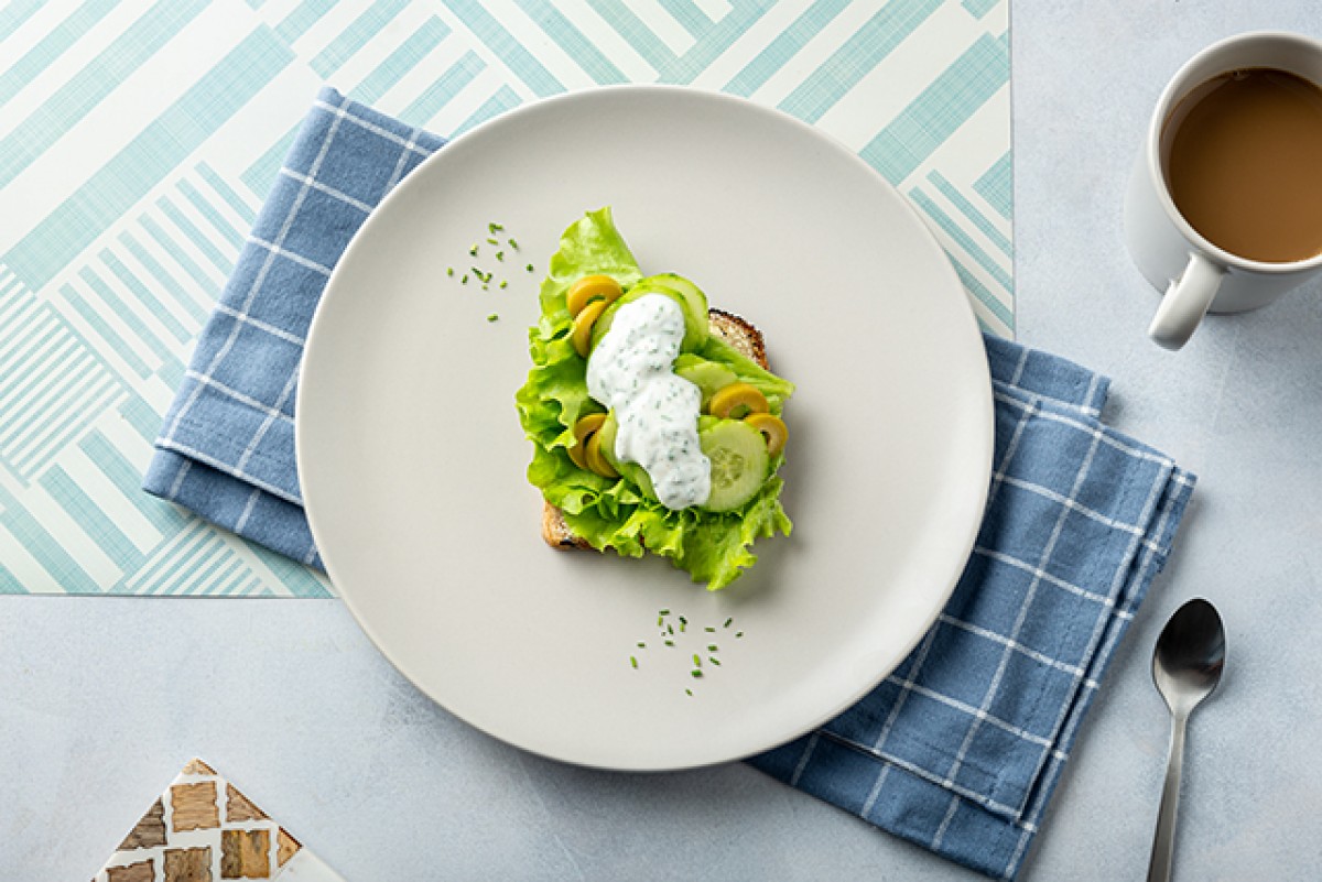 Olive and yoghurt sauce sandwich