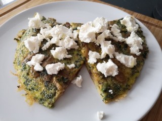 Omelette with feta, bacon, spinach and mushrooms