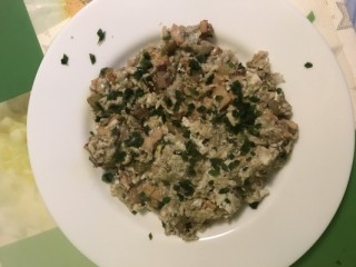 Rührei mit Aubergine und Schinken
