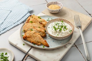 Ofenhähnchen in Senf mit Hüttenkäse