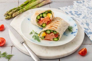 Asparagus, egg and smoked salmon wrap