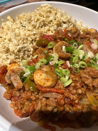 Beef with califlower and egg rice