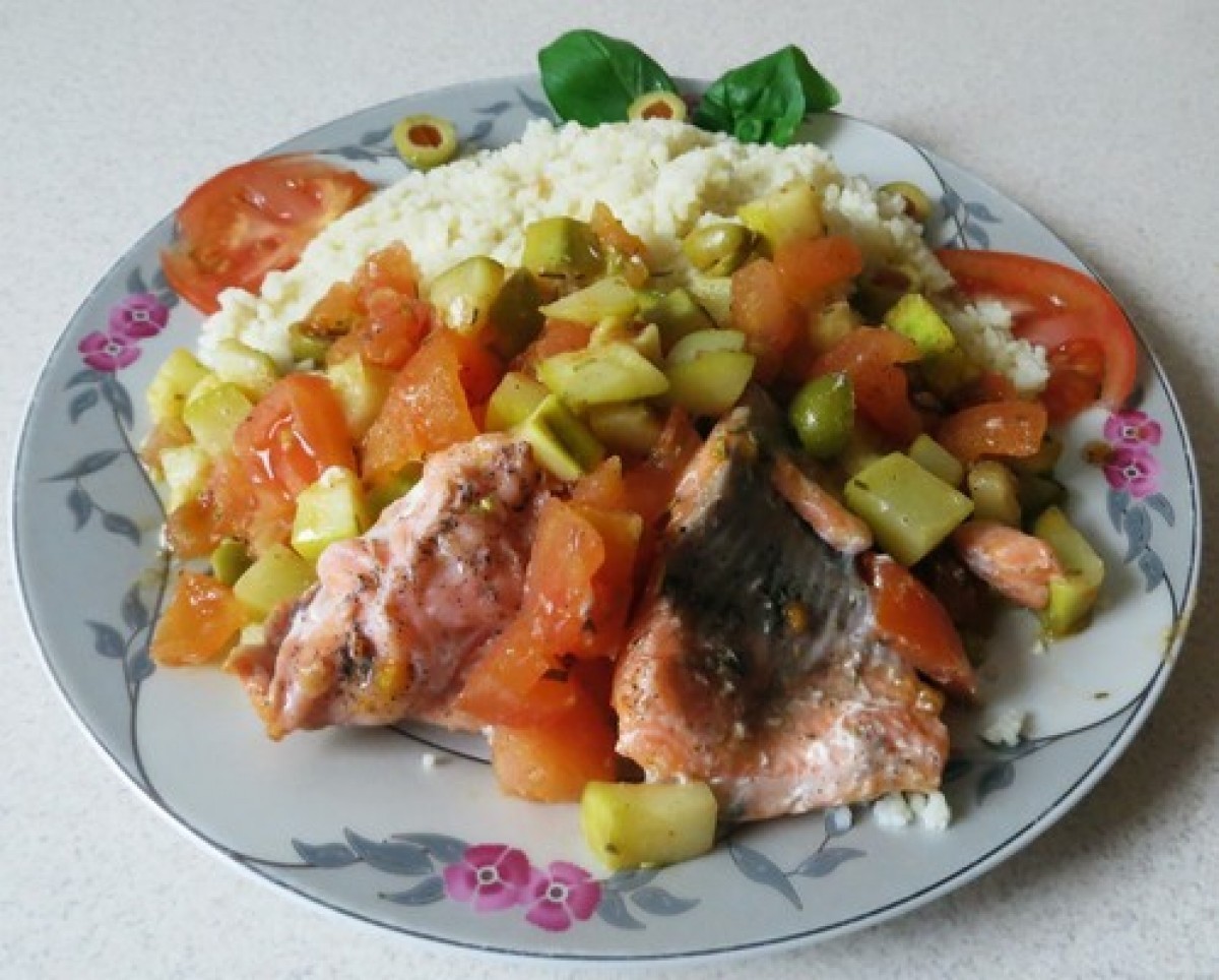 Herbal fish with vegetables (à la Gordon Ramsay) with groats