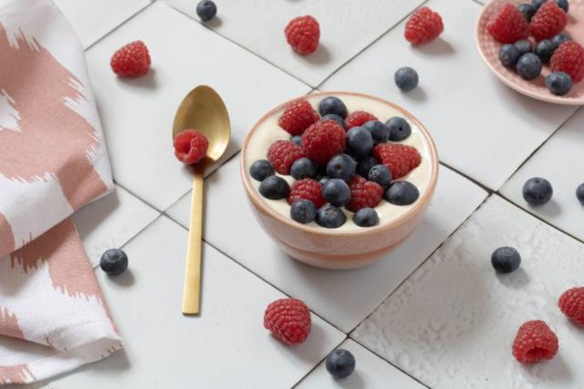 Vegan tofu curd cheese with fruit