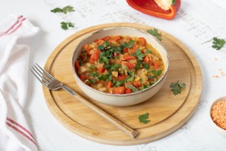 Paprika met linzen en kip