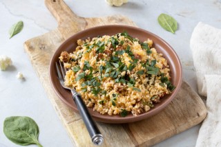 Cauliflower rice with chorizo and spinach
