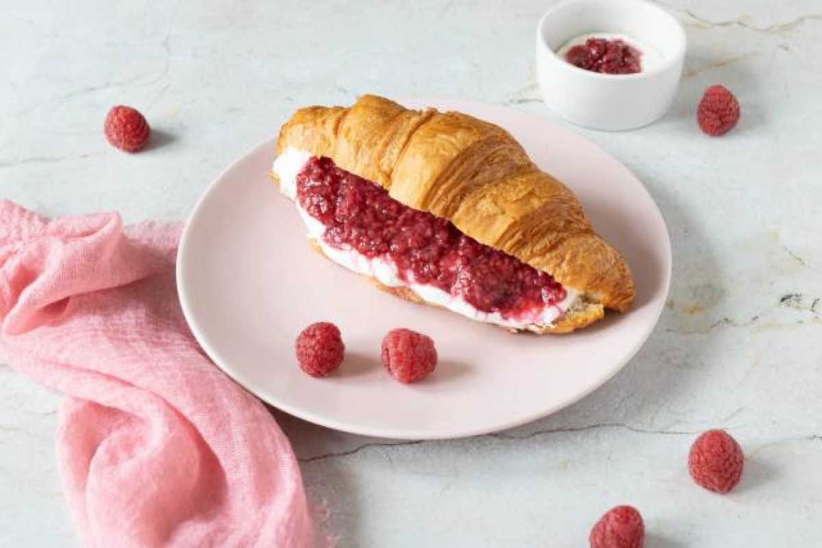 Croissant with Cottage Cheese and Warm Raspberry Sauce