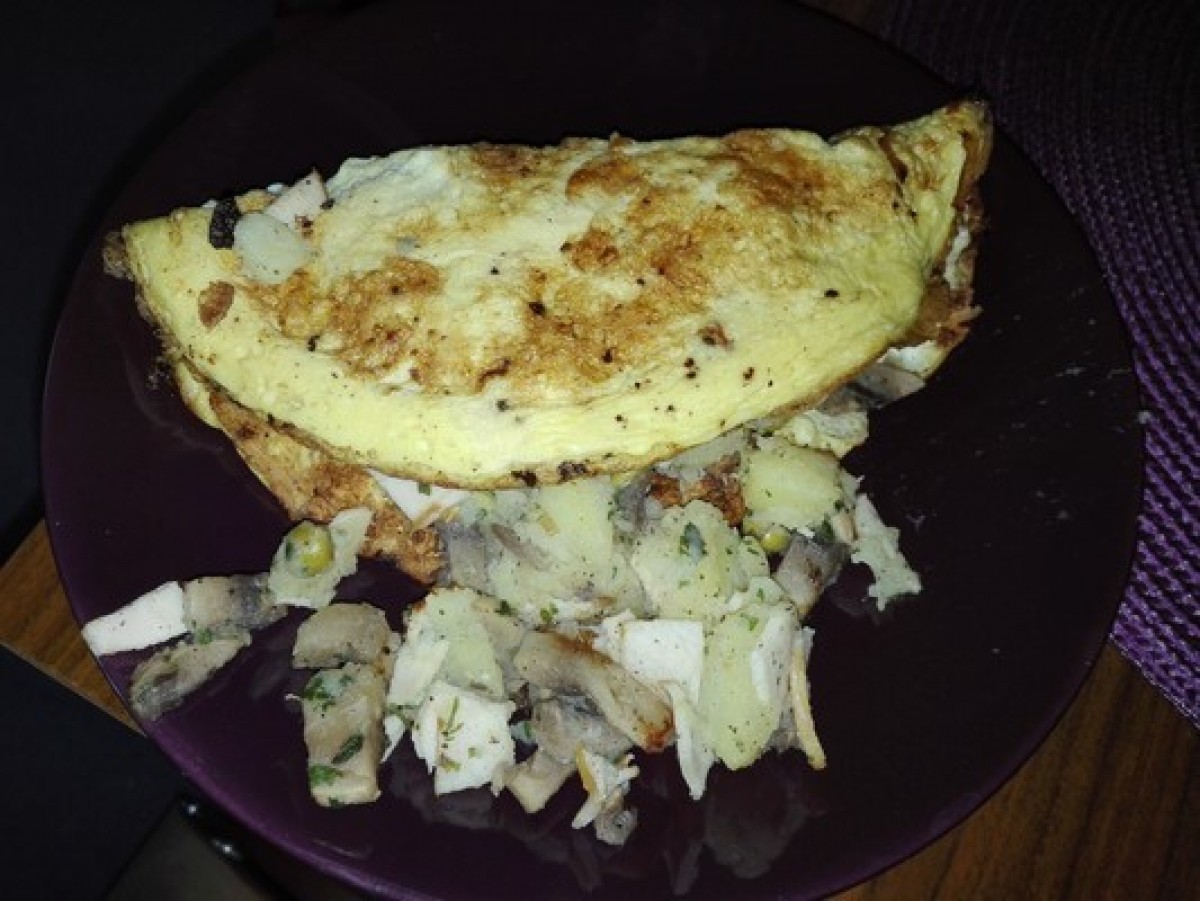 Przepis na Omlet z ziemniakami, pieczarkami i szynką