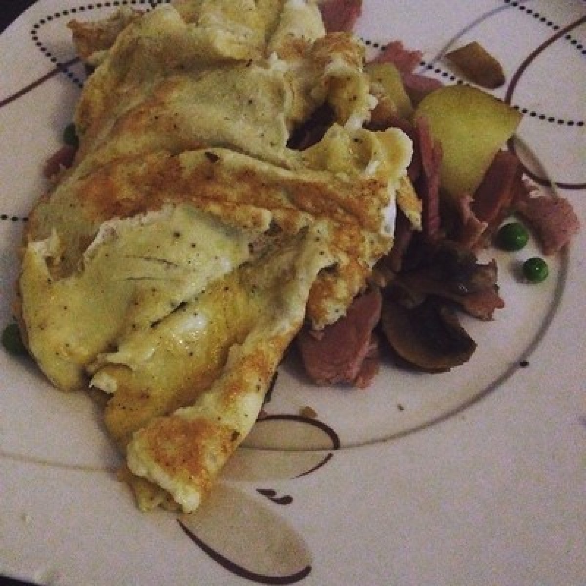 Przepis na Omlet z ziemniakami, pieczarkami i szynką
