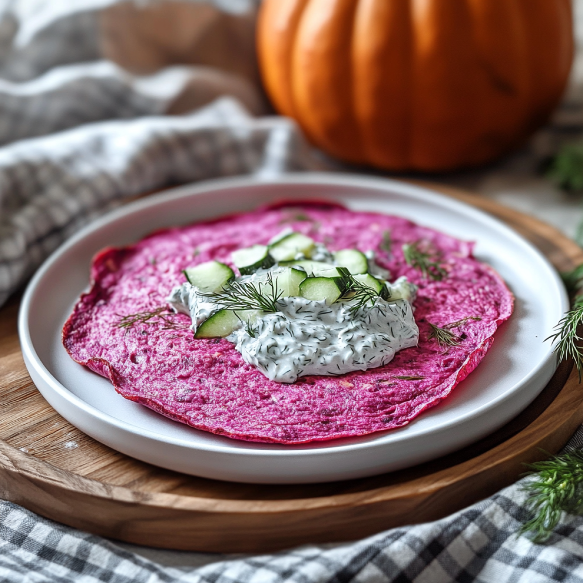 Rote-Bete-Omelett mit Tzatziki-Sauce