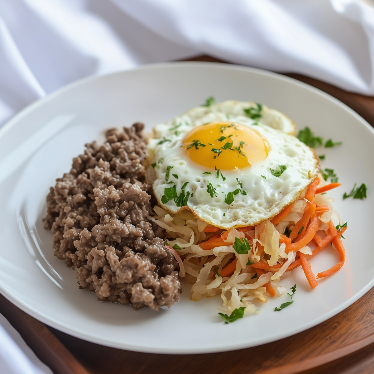 Boudin noir, œuf au plat et salade de choucroute