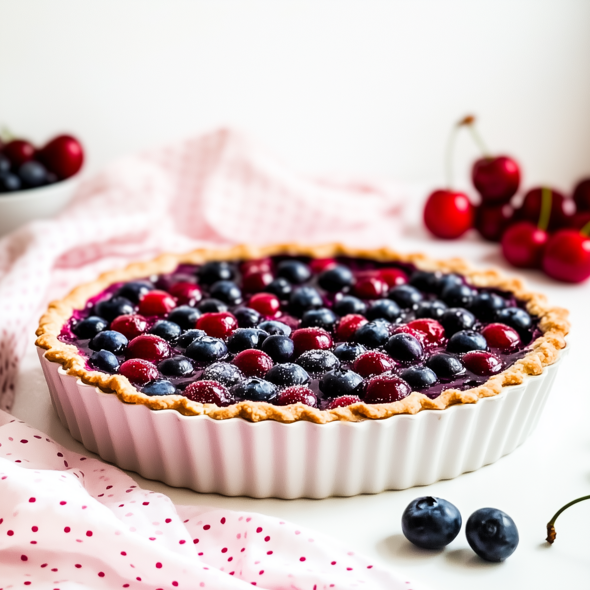 Kuchen à la Tarte mit Kirschen und Blaubeeren