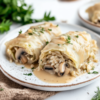 Involtini di Cavolo Vegani con Salsa ai Funghi