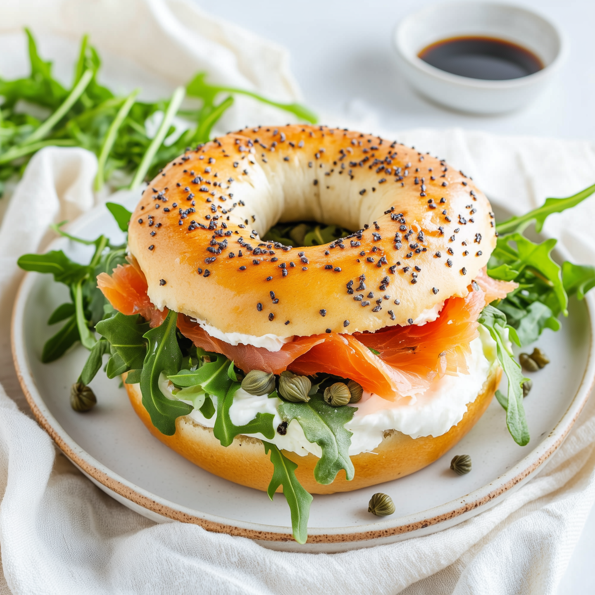 Bagel au Fromage Frais, Câpres et Saumon Fumé