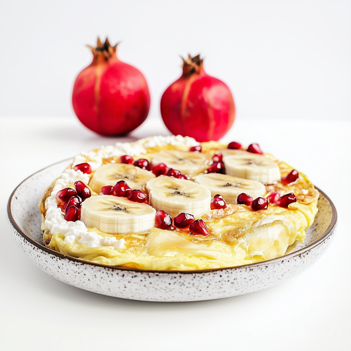 Omelette mit Tahini, Ricotta, Honig und Granatapfel