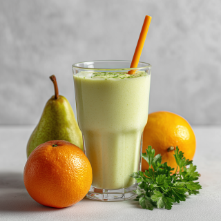 Smoothie mit Spirulina, Birne, Apfel und Orange