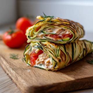 Tortilla z cukinii z tuńczykiem, serem cheddar i warzywami