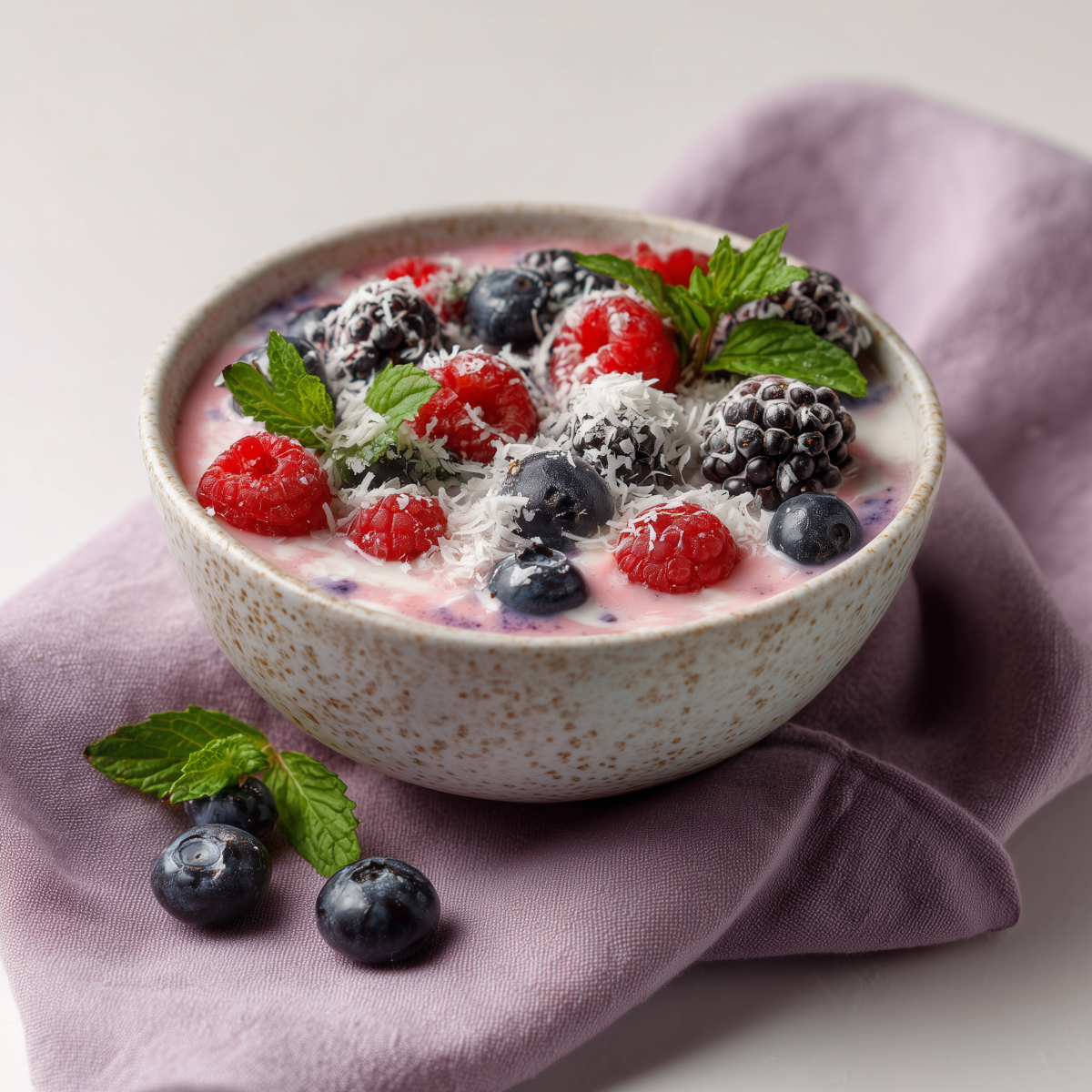Soupe froide estivale aux fruits de saison, skyr et menthe