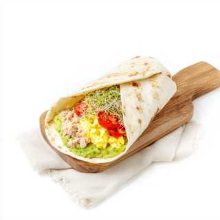 Mini wrap con avocado, uova strapazzate e tonno