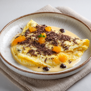 Omelette al forno con mousse all'arancia e pezzi di cioccolato