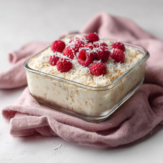 Low Carb Kokosnusskuchen mit Himbeeren (Ohne Backen)