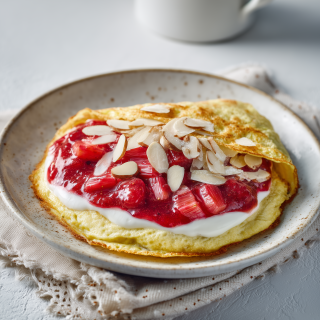 Vanilla Omelette with Homemade Rhubarb and Strawberry Compote