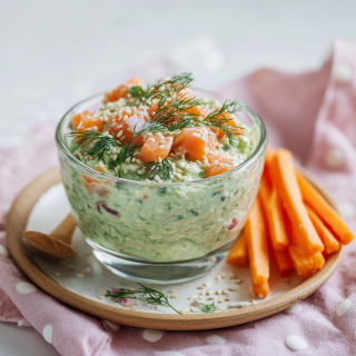 Tartinade d’Avocat et d’Œuf avec Bâtonnets de Carottes