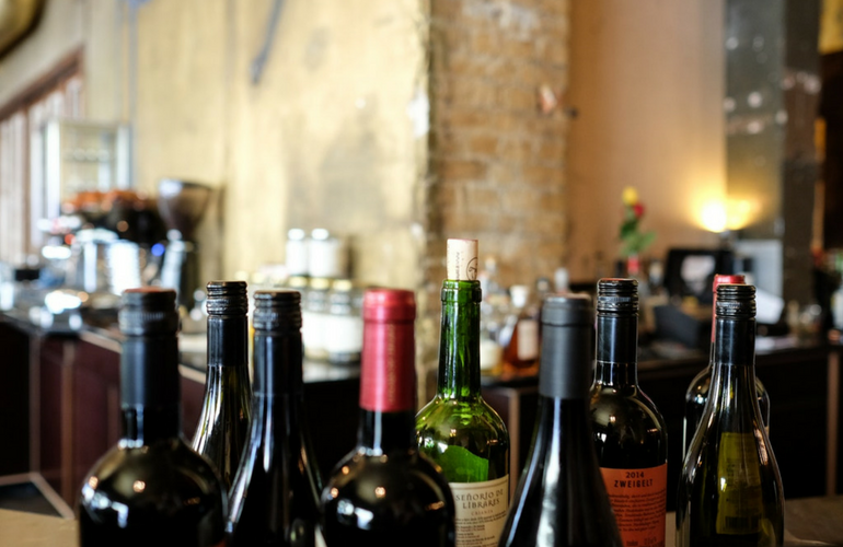 wine bottles in a restaurant