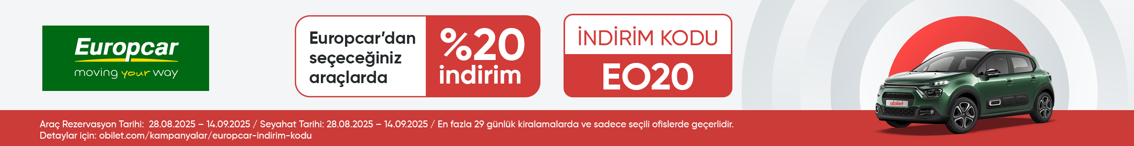 Europcar Firmasından Seçeceğiniz Araçlarda %20 İndirim Kodu