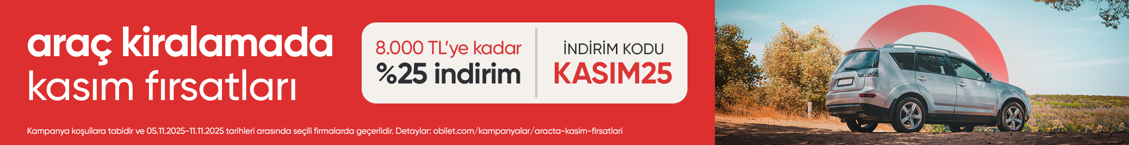 Obilet’ten Araç Kiralamada Kasım Fırsatları!