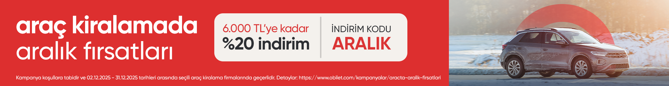 Obilet’ten Araç Kiralamada Aralık Fırsatları!
