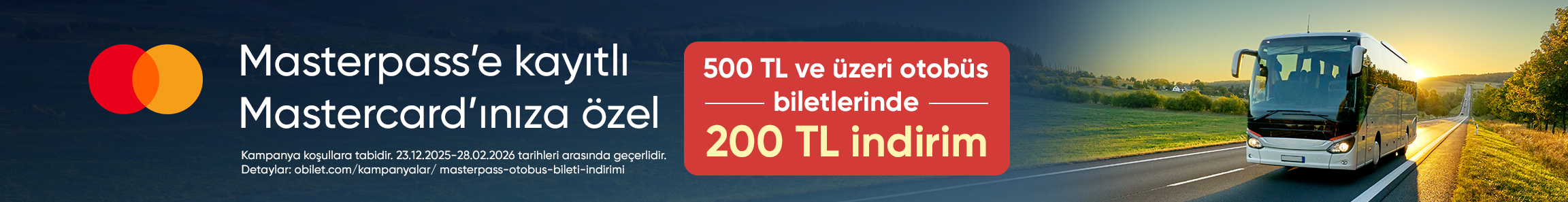 Obilet Üyesi Olan Masterpass’e Kayıtlı Mastercard’lılara Özel Mobil Uygulamada Otobüs Biletlerinde İndirim!