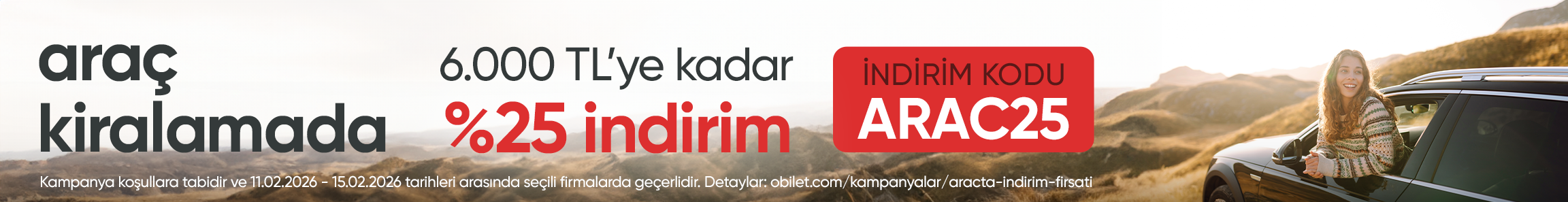 Obilet’ten Araç Kiralamada %25’e Varan İndirim Fırsatı!