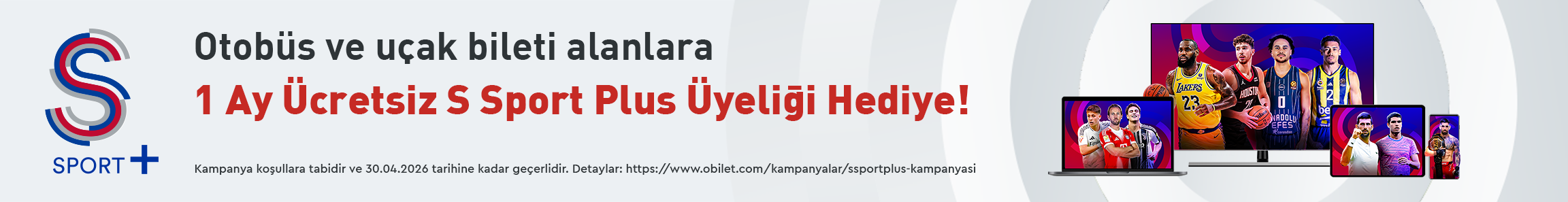 Obilet’ten Bilet Alana S Sport Plus Hediye!