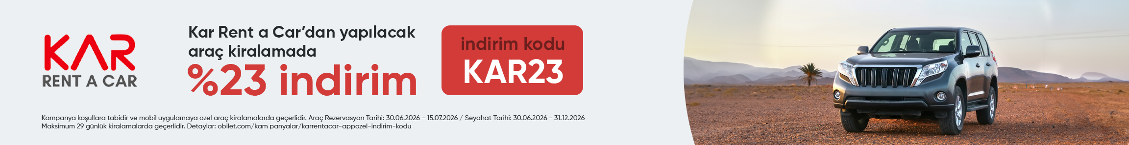 Kar Rent a Car Firmasından Seçeceğiniz Araçlarda %23 İndirim Kodu