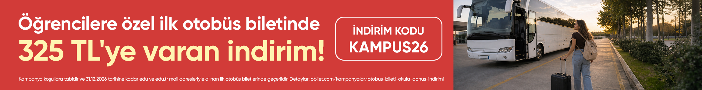Obilet Mobil Uygulamadan İlk Kez Otobüs Bileti Alacak Öğrencilere Özel 325 TL'ye Varan indirim!