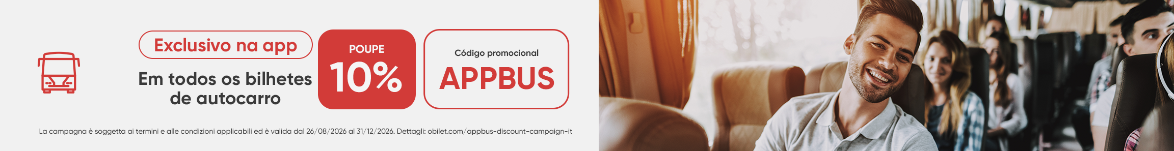 Desconto exclusivo na compra de bilhetes de autocarro através da aplicação Obilet!