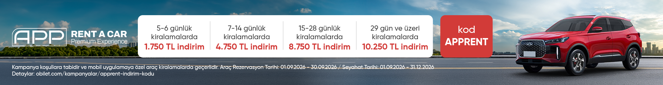App Rent Firmasından Seçeceğiniz Araçlarda 10.250 TL'ye Varan İndirim Kodu