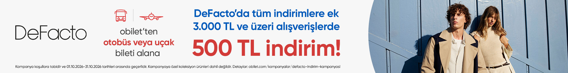 DeFacto’da  3.000 TL ve Üzeri Giyim Alışverişine Ek 500 TL İndirim!