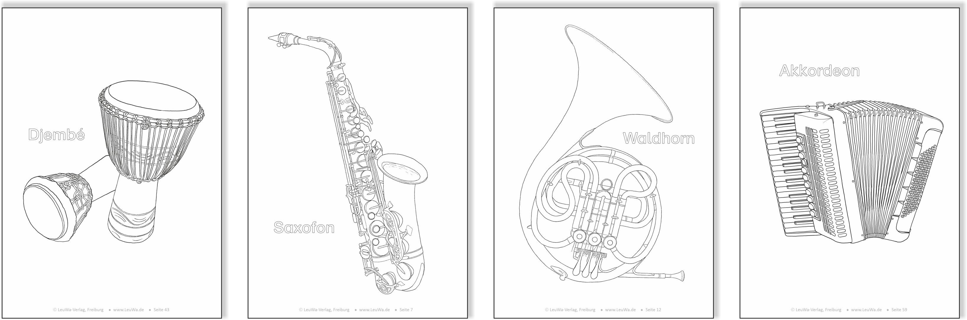 Realistische Malvorlagen | Musikinstrumente | Instrumentenkunde in der