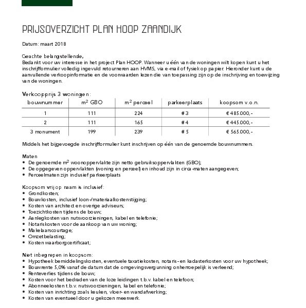 Prijslijst en inschrijfformulier Prijslijst en inschrijfformulier