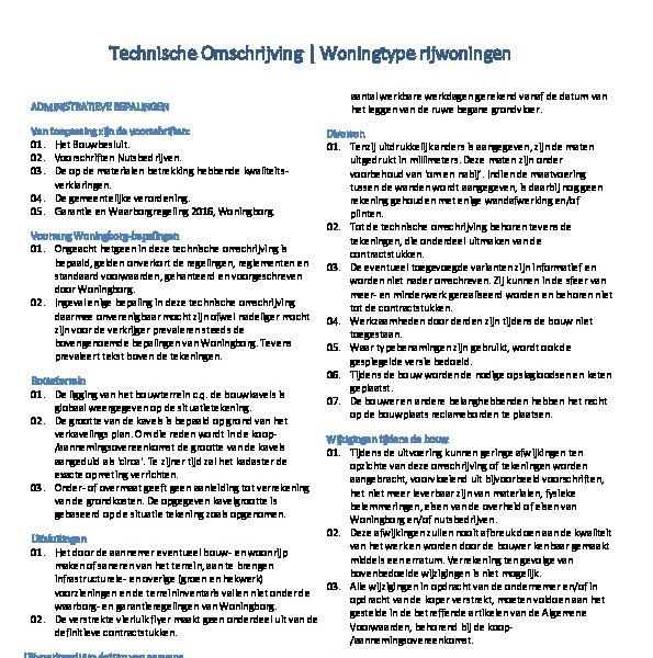 Technische omschrijving Hoekbree rijwoning Technische omschrijving Hoekbree rijwoning