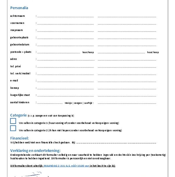 Inschrijfformulier 8 woningen Kuifeend -Bedum type Larvik Inschrijfformulier 8 woningen Kuifeend -Bedum type Larvik