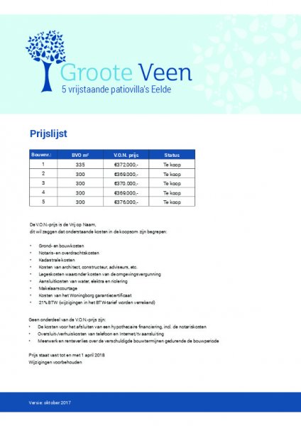 Prijslijst Prijslijst