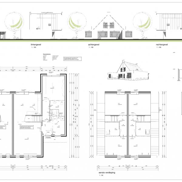 Technische tekening twee-onder-één-kapwoning, bouwnummer 14 en 15 Technische tekening twee-onder-één-kapwoning, bouwnummer 14 en 15
