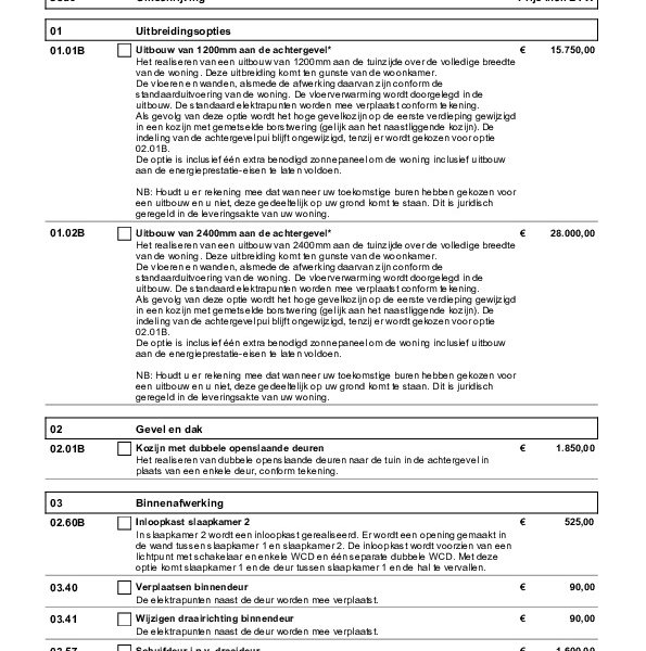 Meerwerklijst type B rijwoning Meerwerklijst type B rijwoning