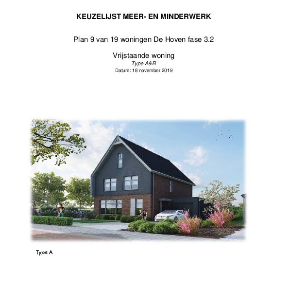 Meerwerklijst vrijstaand type A en B Meerwerklijst vrijstaand type A en B