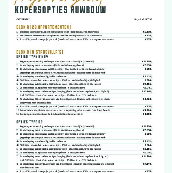Optielijst ruwbouw Optielijst ruwbouw
