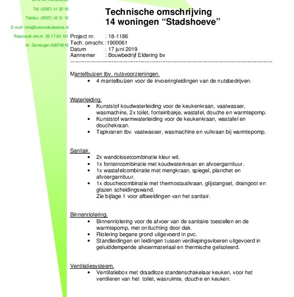 Stadshoeve - technische omschrijving bijlage Stadshoeve - technische omschrijving bijlage