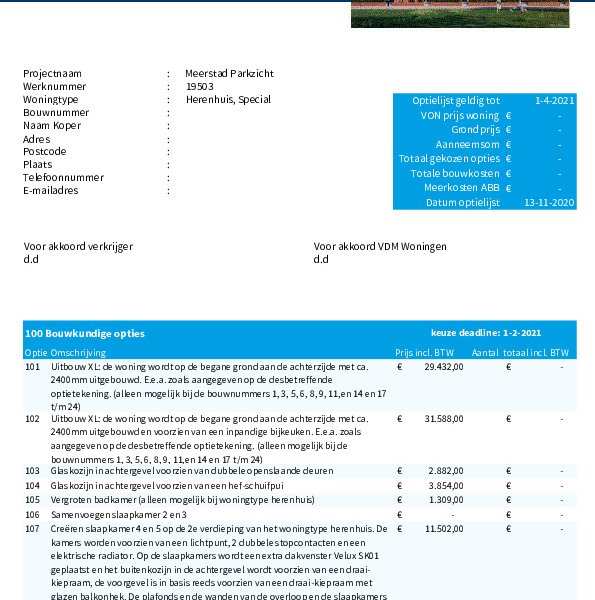 Optielijst Herenhuizen Optielijst Herenhuizen